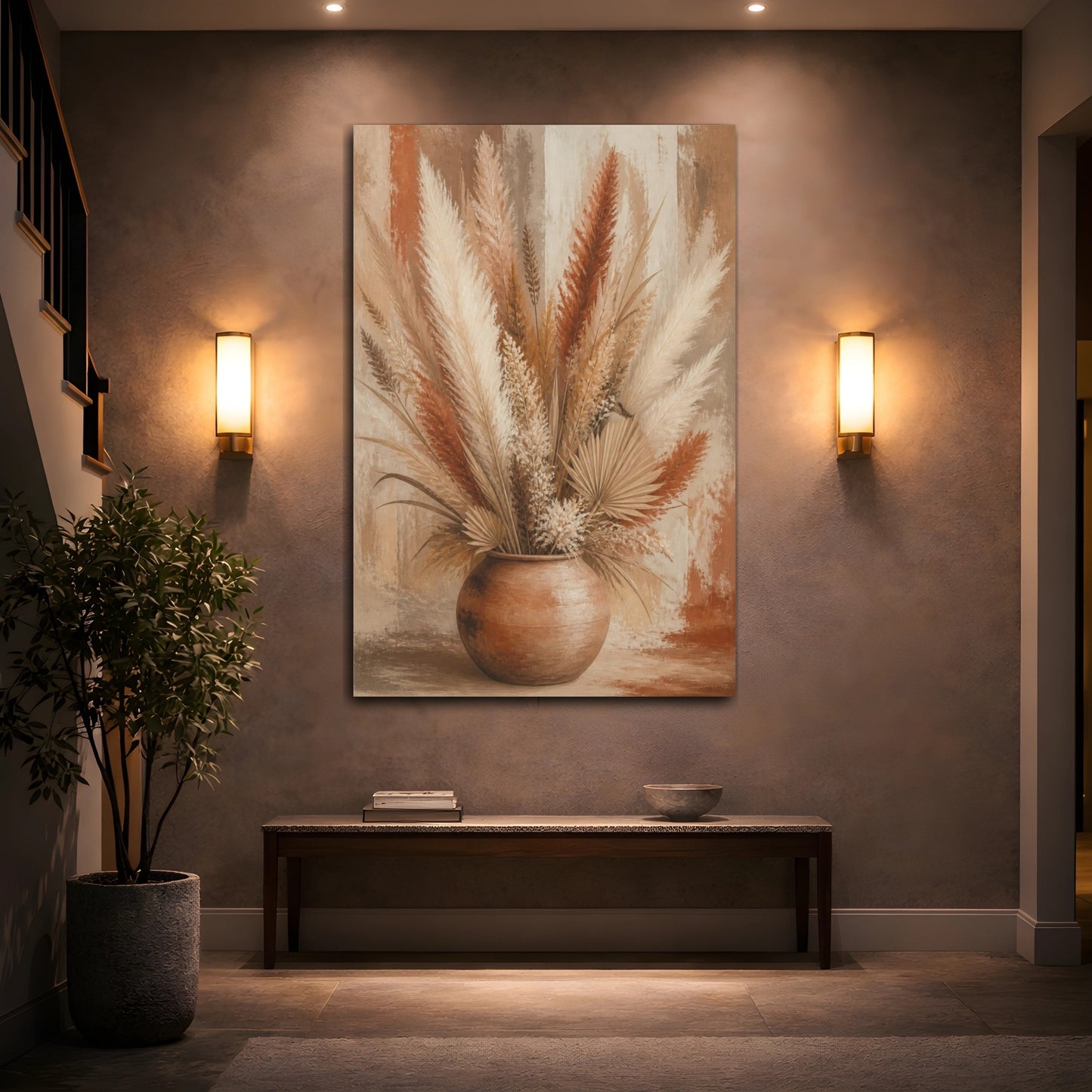 Mockup 2. Boho Pampas Bouquet shown as canvas print