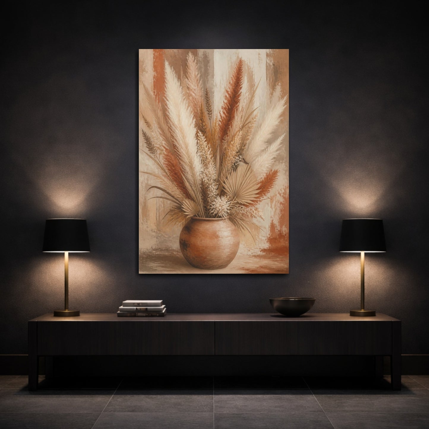 Mockup 3. Boho Pampas Bouquet shown as canvas print