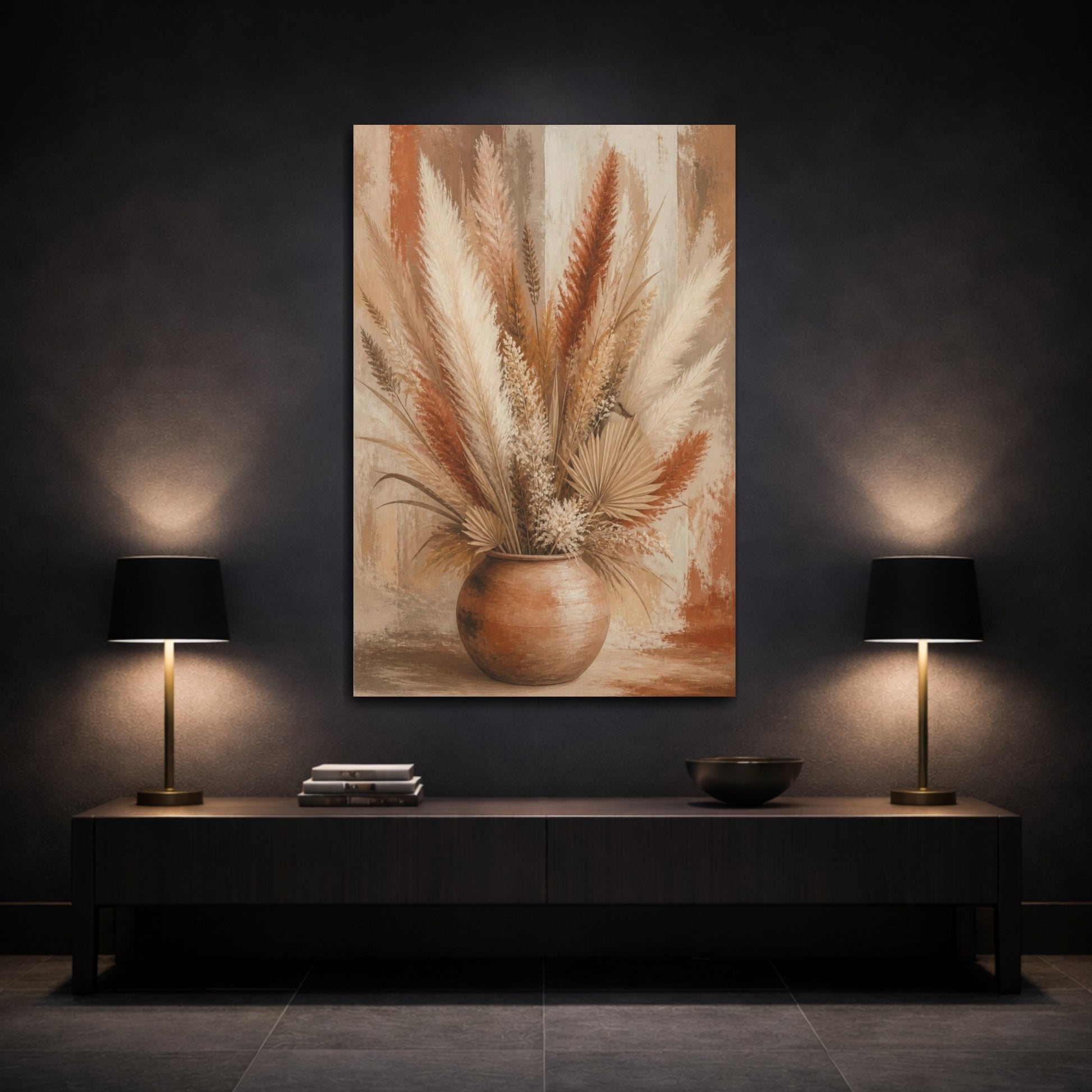 Mockup 3. Boho Pampas Bouquet shown as canvas print