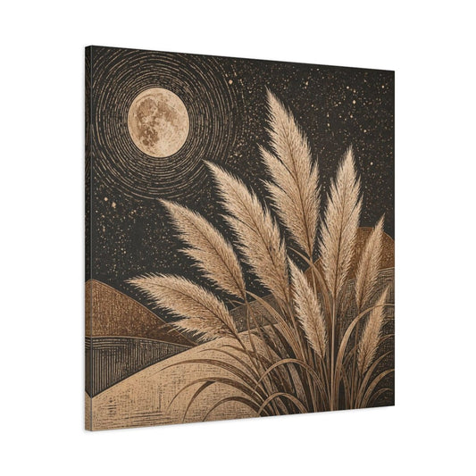 Boho Pampas Moon Canvas Print – Living Room, Above Console Table, Taupe And Midnight - YesArtYes