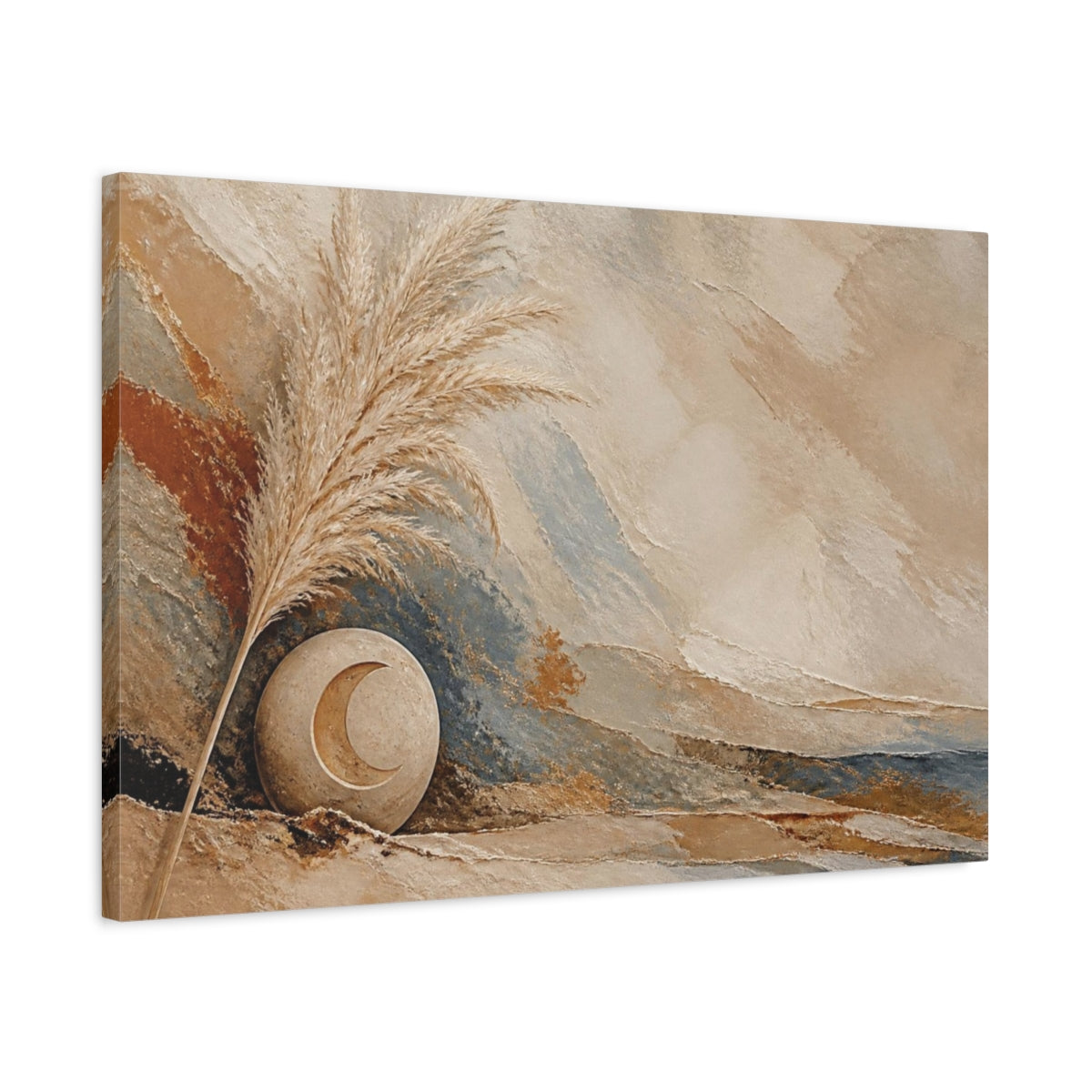 Side Mockup 2. Boho Pampas Moon shown as canvas print