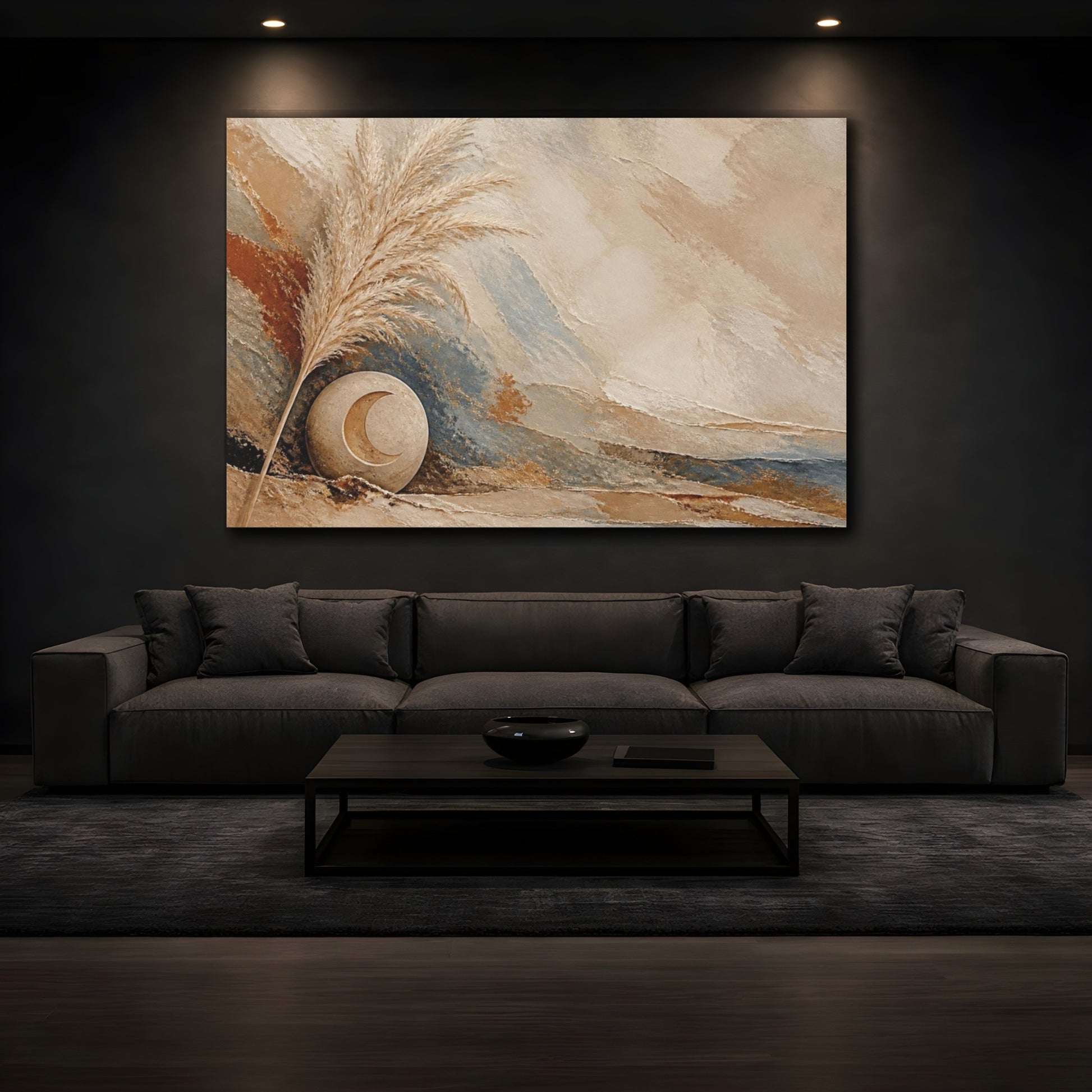 Mockup 3. Boho Pampas Moon shown as canvas print