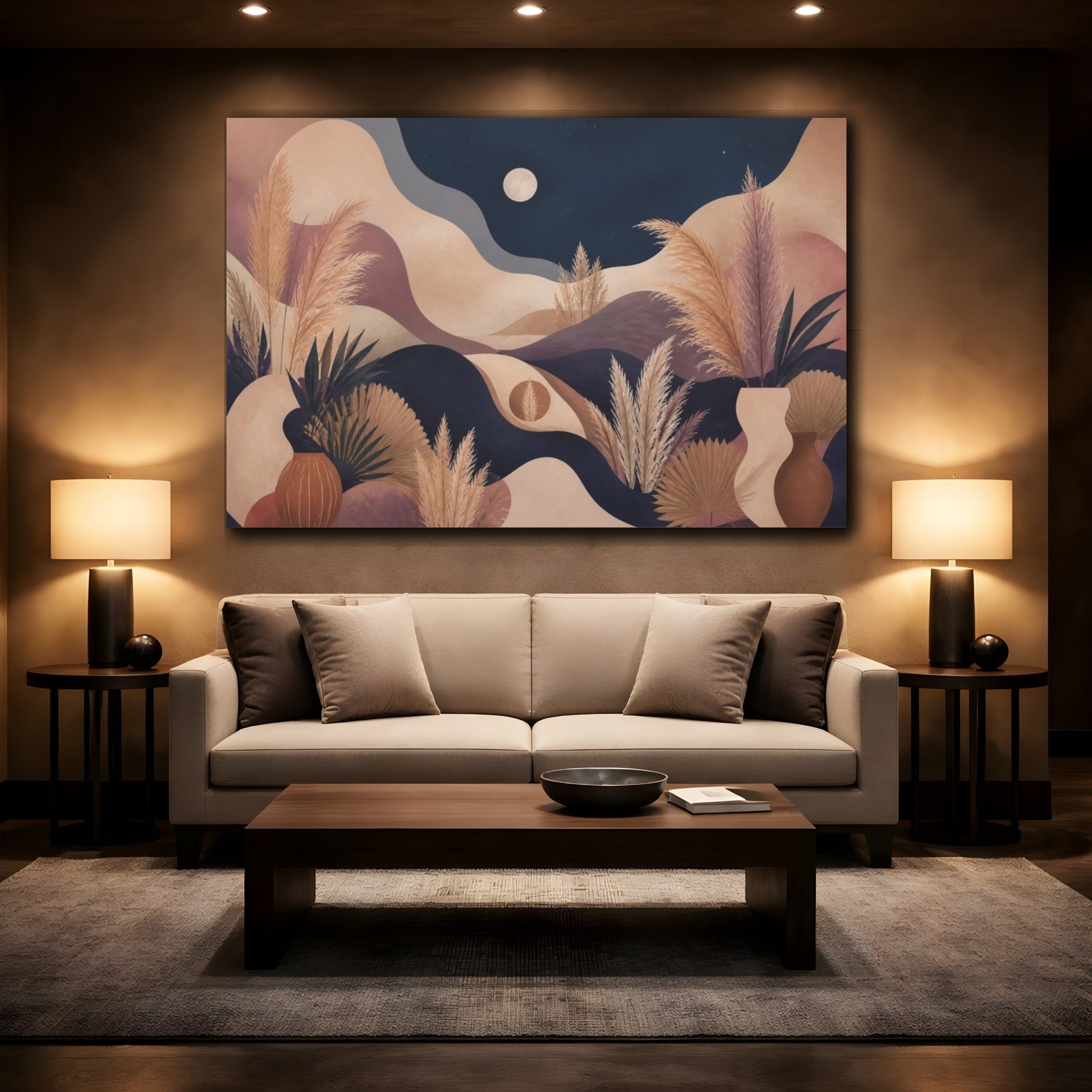Mockup 2. Boho Pampas Moonscape shown as canvas print