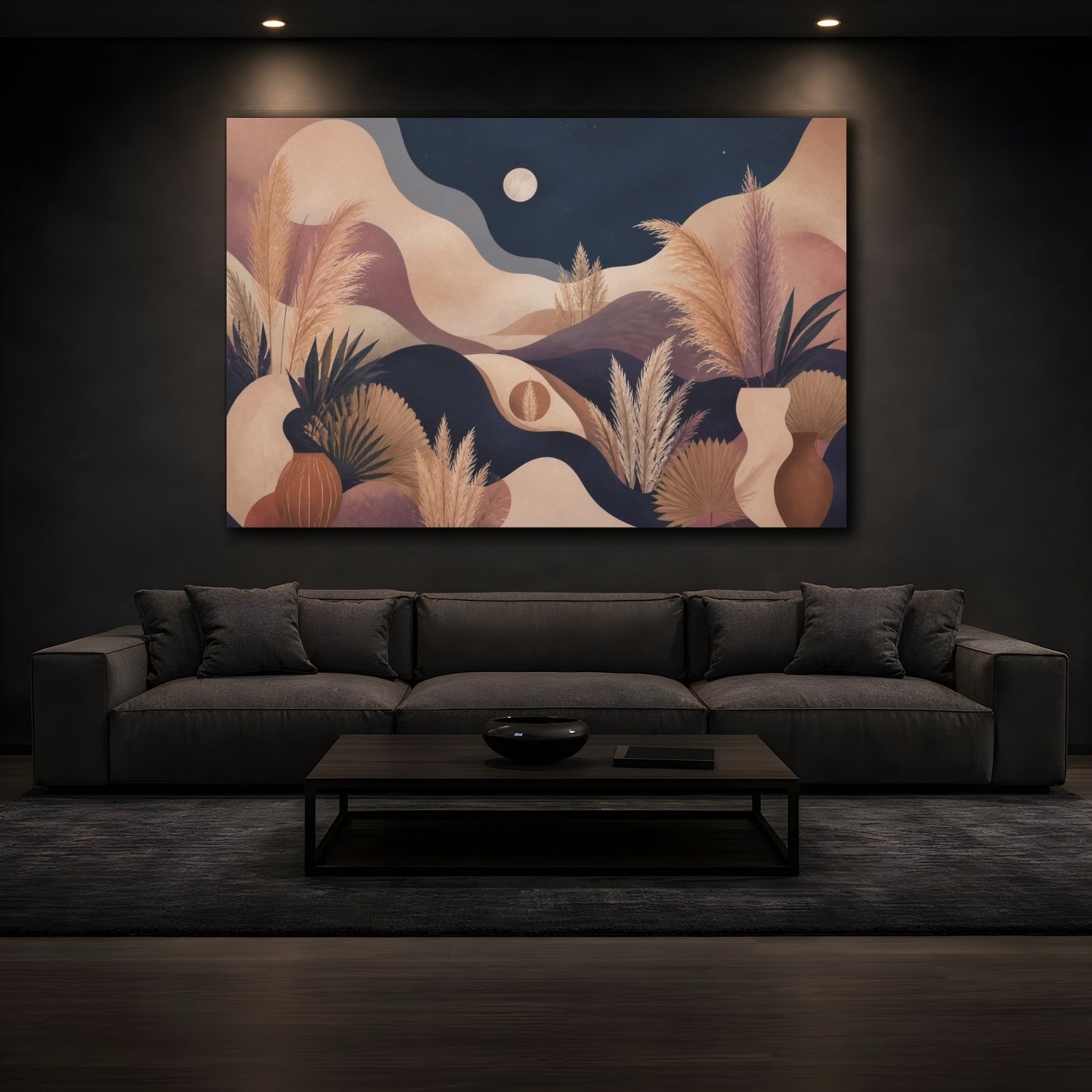 Mockup 3. Boho Pampas Moonscape shown as canvas print