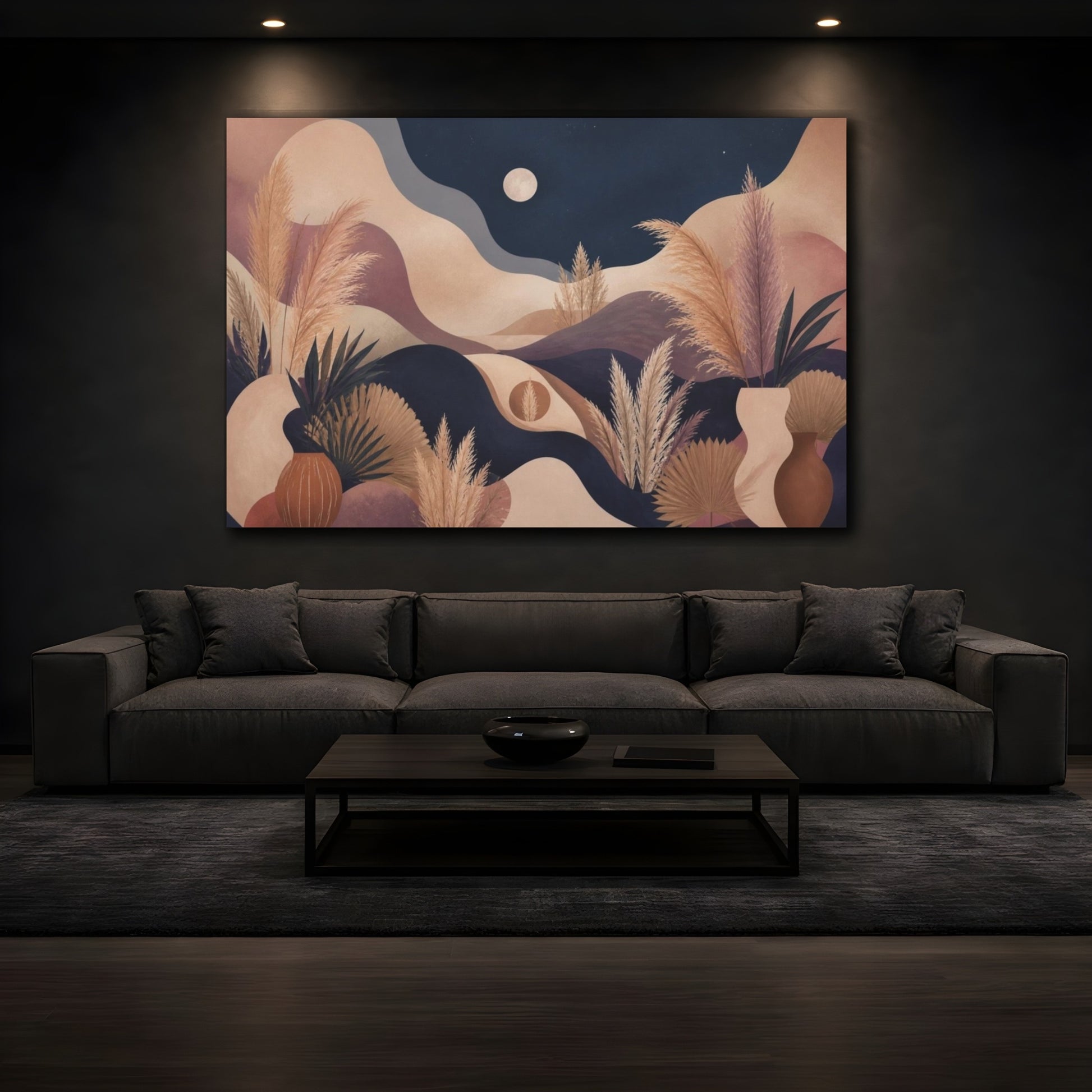 Mockup 3. Boho Pampas Moonscape shown as canvas print
