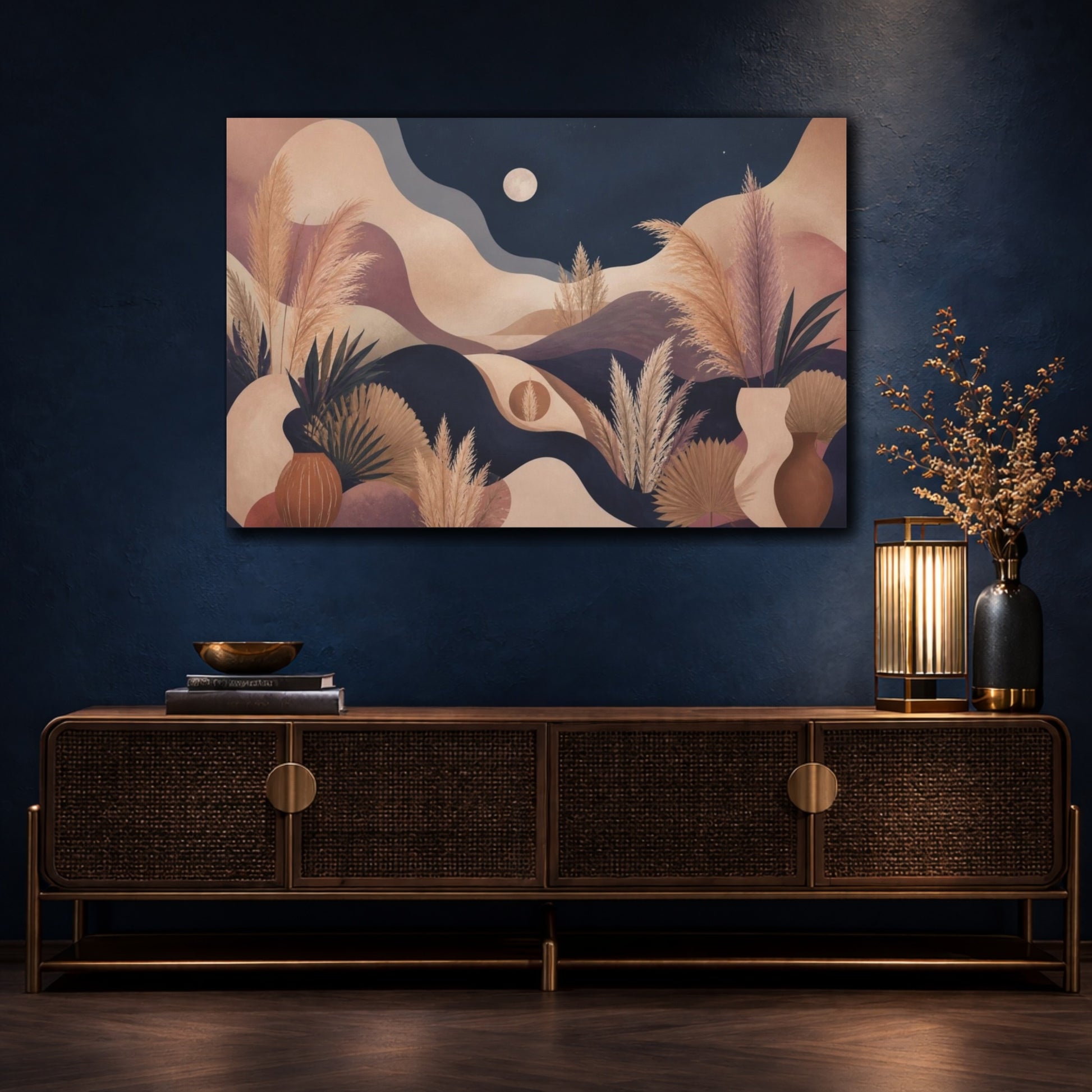 Mockup 4. Boho Pampas Moonscape shown as canvas print