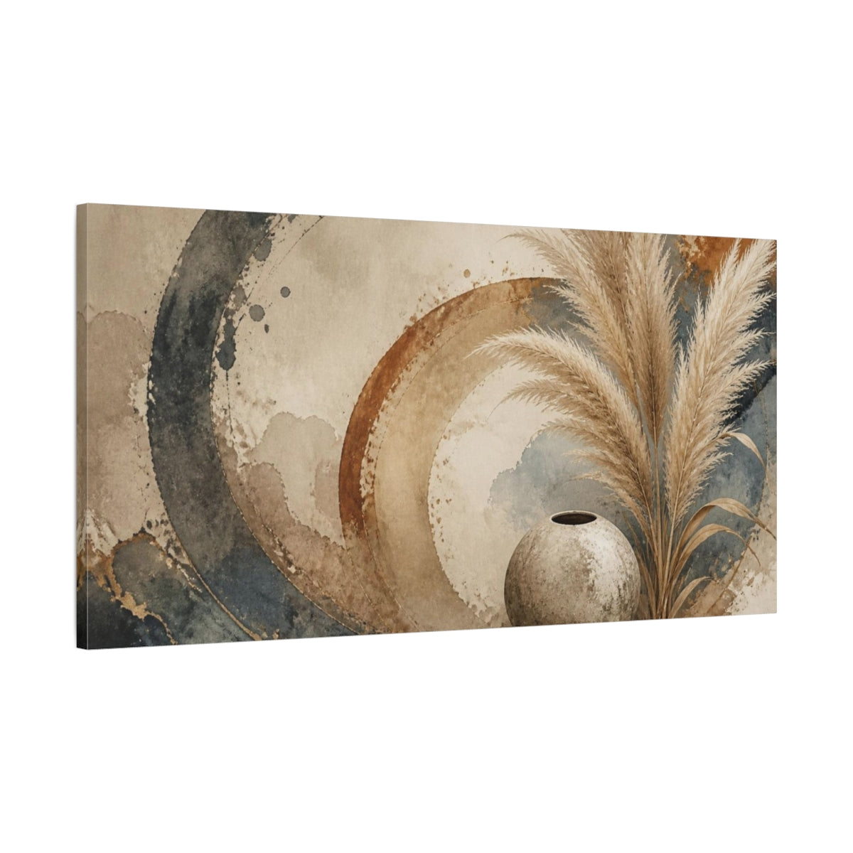Main Mockup. Boho Pampas Plume Still Life shown as canvas print