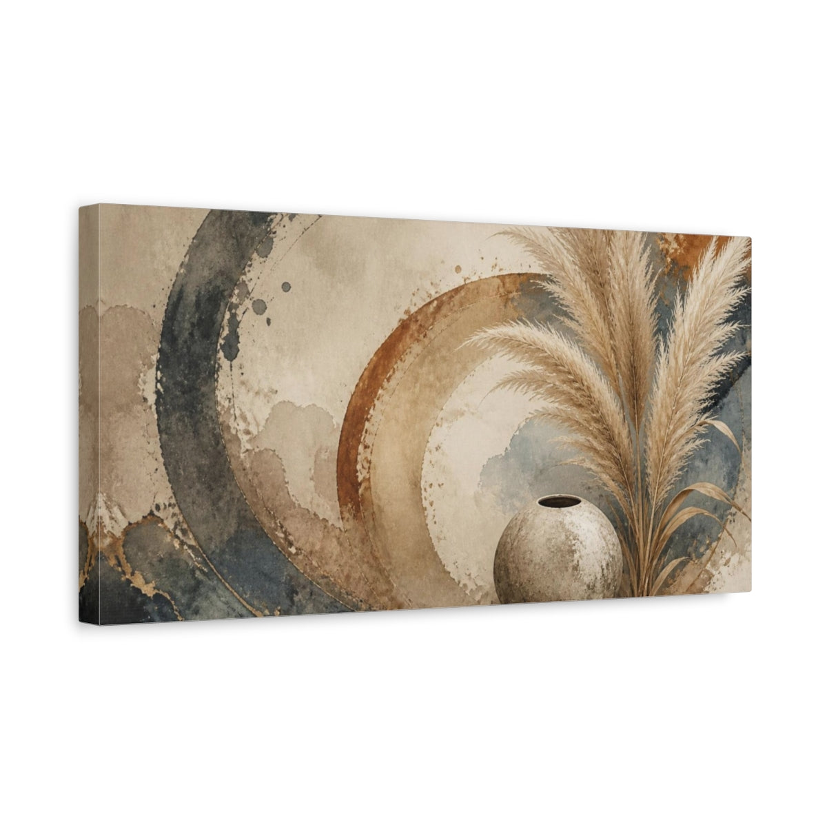 Side Mockup 3. Boho Pampas Plume Still Life shown as canvas print