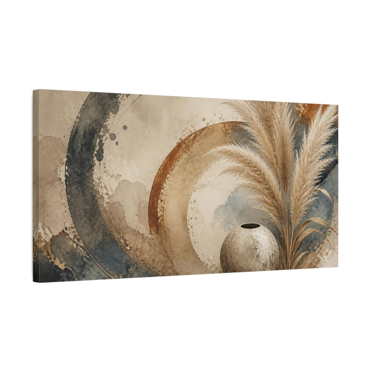 Side Mockup 1. Boho Pampas Plume Still Life shown as canvas print