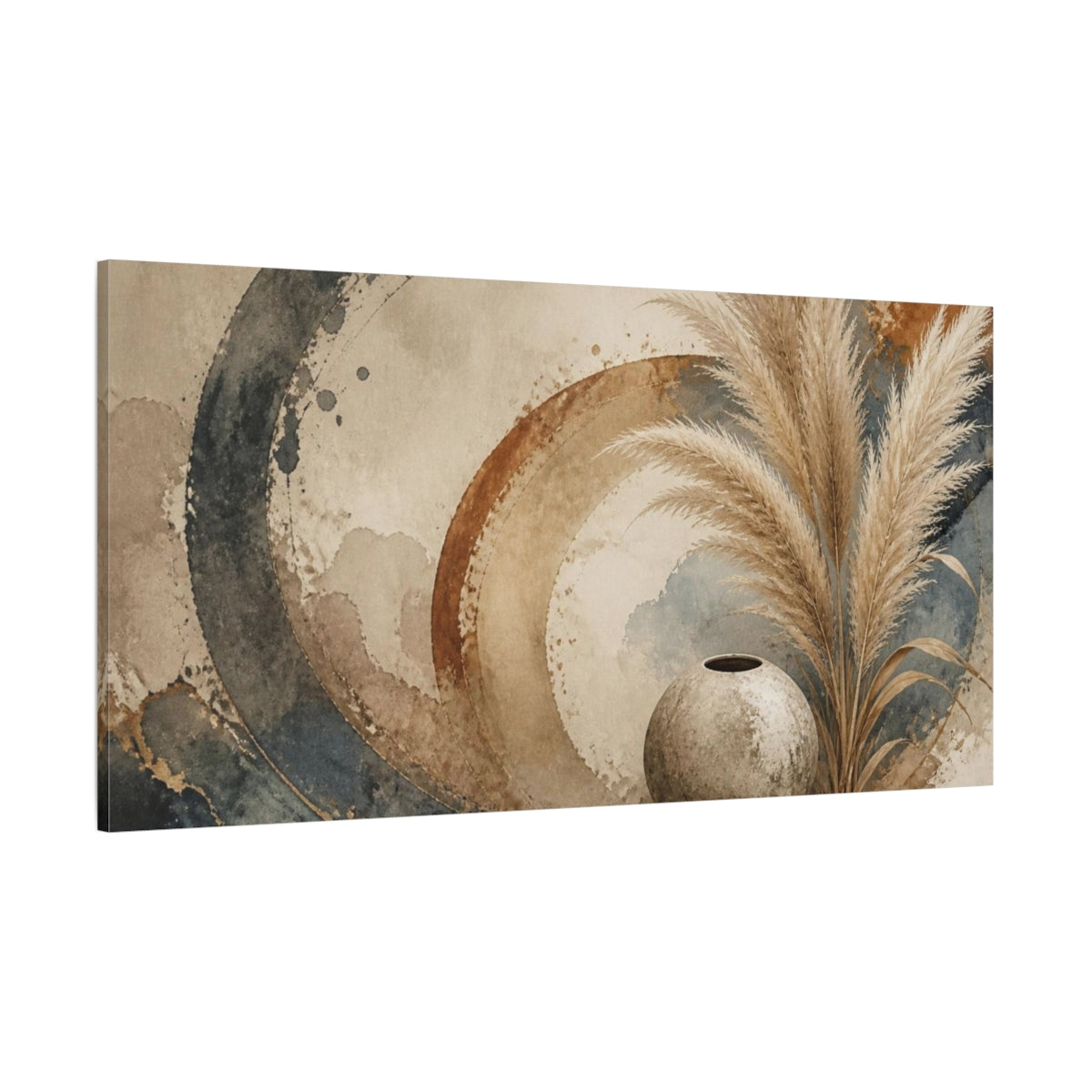 Side Mockup 2. Boho Pampas Plume Still Life shown as canvas print