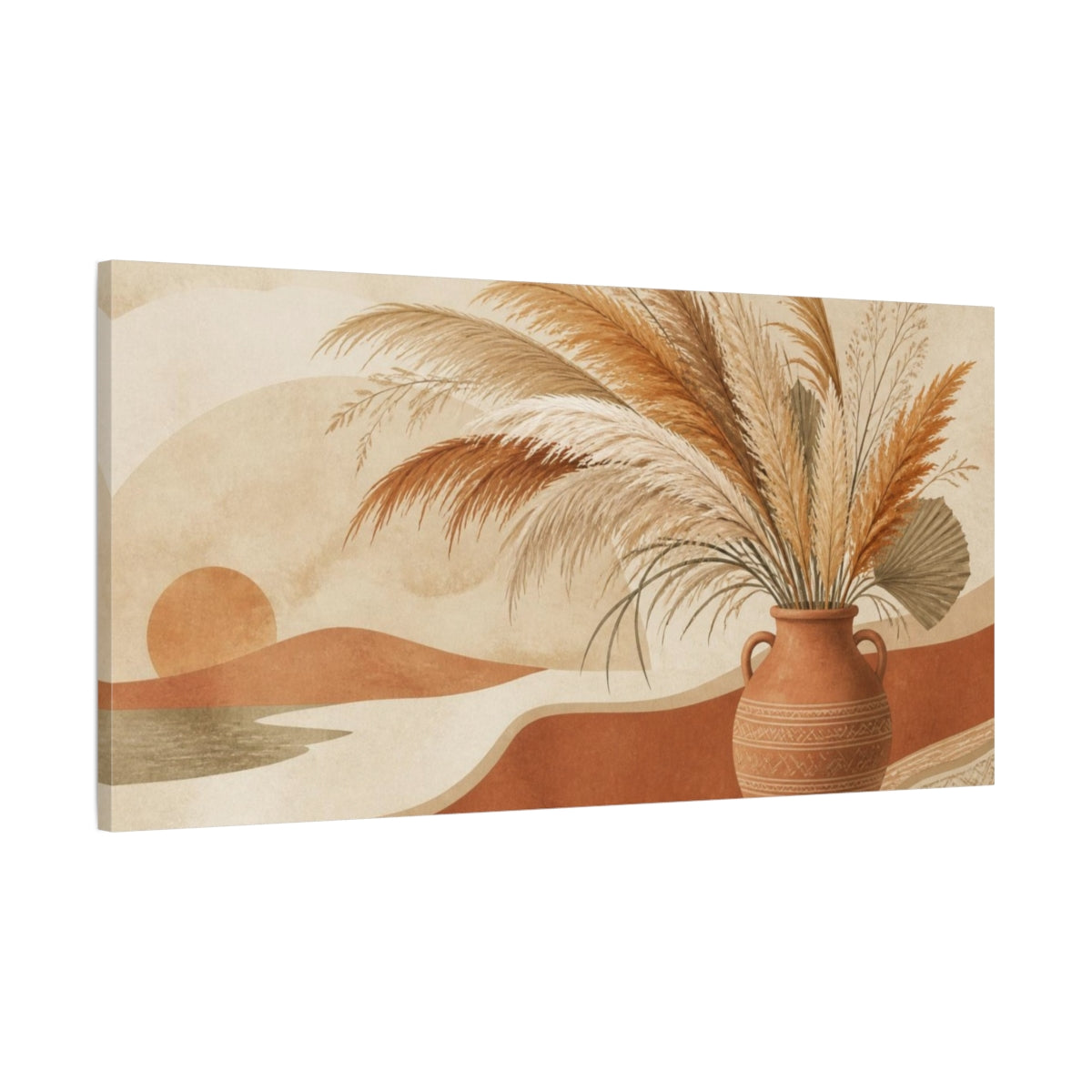 Main Mockup. Boho Pampas Vase Arrangement shown as canvas print