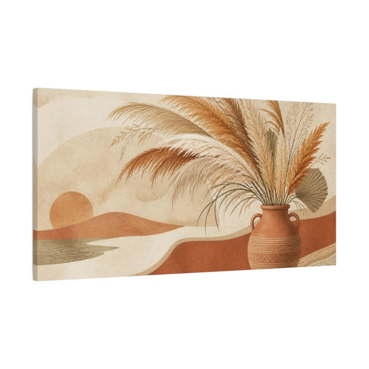 Boho Pampas Vase Arrangement Canvas Print – Living Room, Above Console Table, Terracotta & Cream - YesArtYes