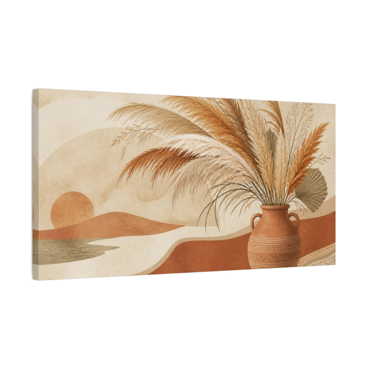 Side Mockup 1. Boho Pampas Vase Arrangement shown as canvas print