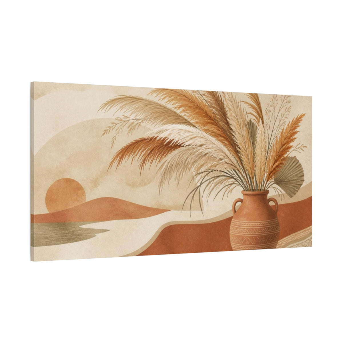 Side Mockup 2. Boho Pampas Vase Arrangement shown as canvas print