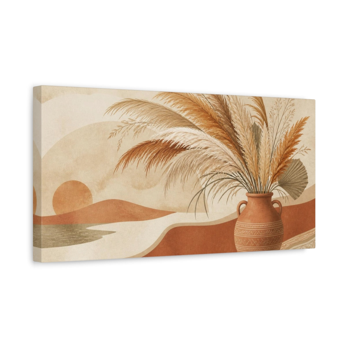 Side Mockup 3. Boho Pampas Vase Arrangement shown as canvas print
