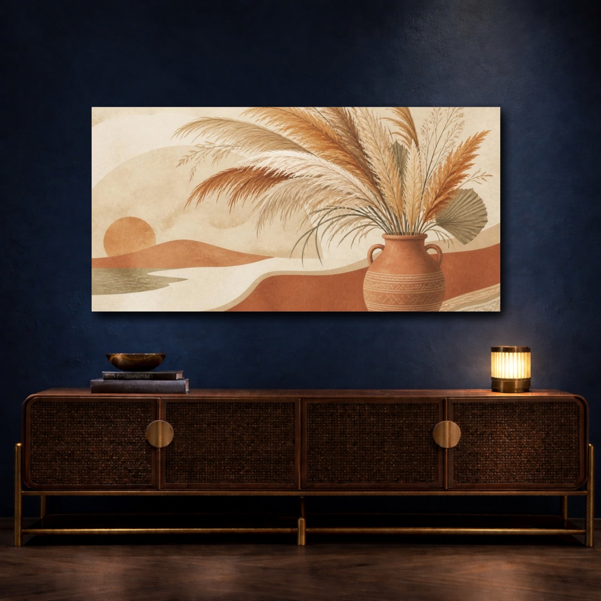 Mockup 4. Boho Pampas Vase Arrangement shown as canvas print