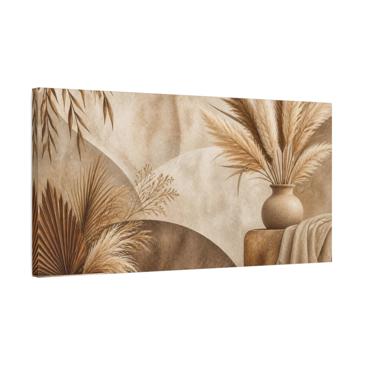 Side Mockup 1. Boho Pampas Vase shown as canvas print
