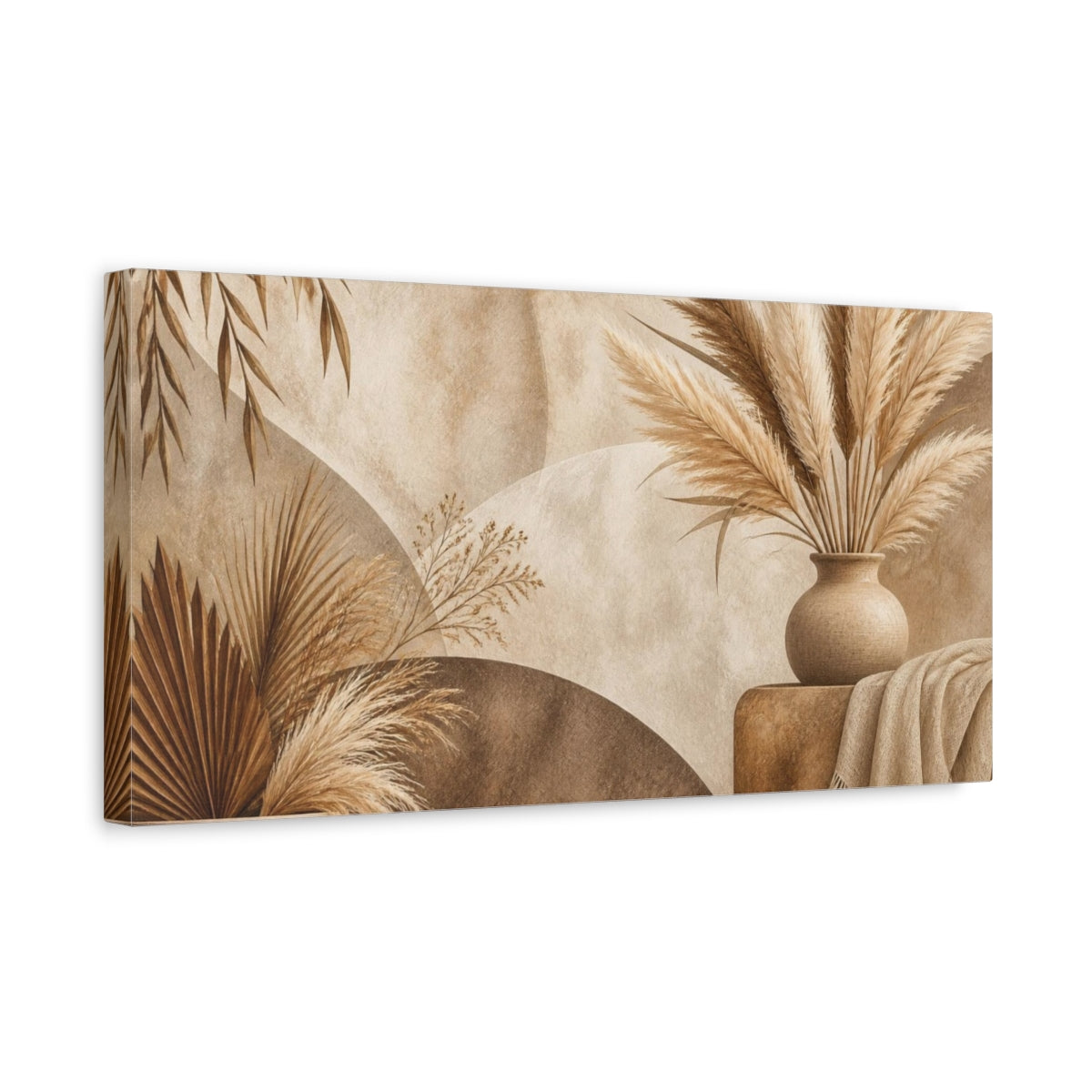 Side Mockup 3. Boho Pampas Vase shown as canvas print