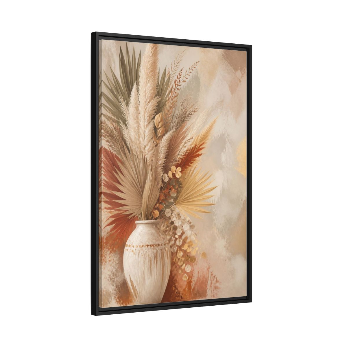 Side Mockup 13. Boho Pampas Vase shown as framed canvas print