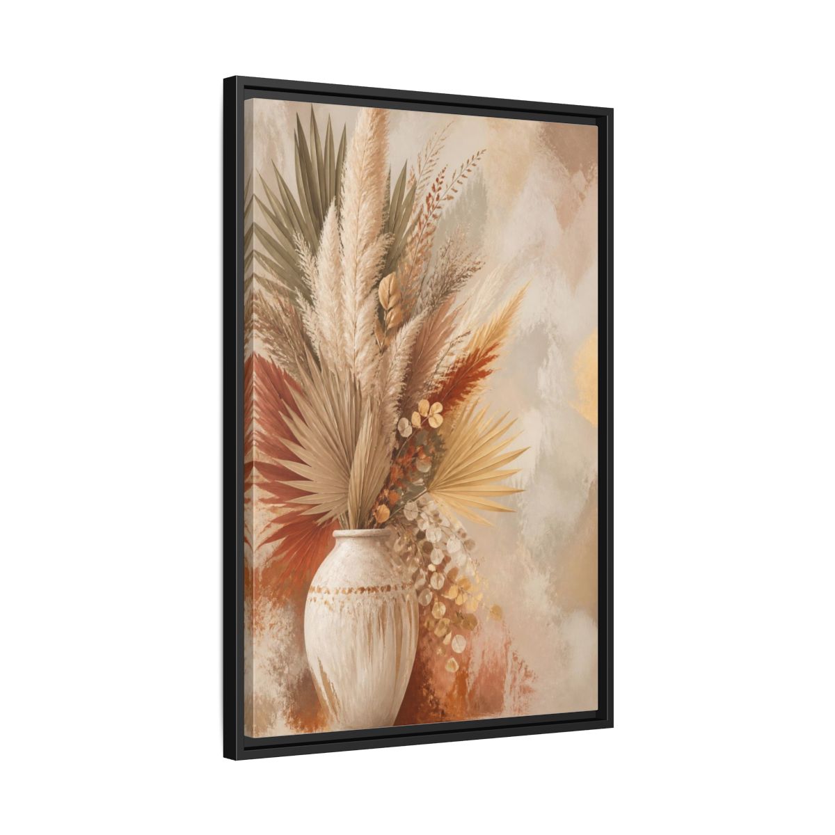 Side Mockup 14. Boho Pampas Vase shown as framed canvas print