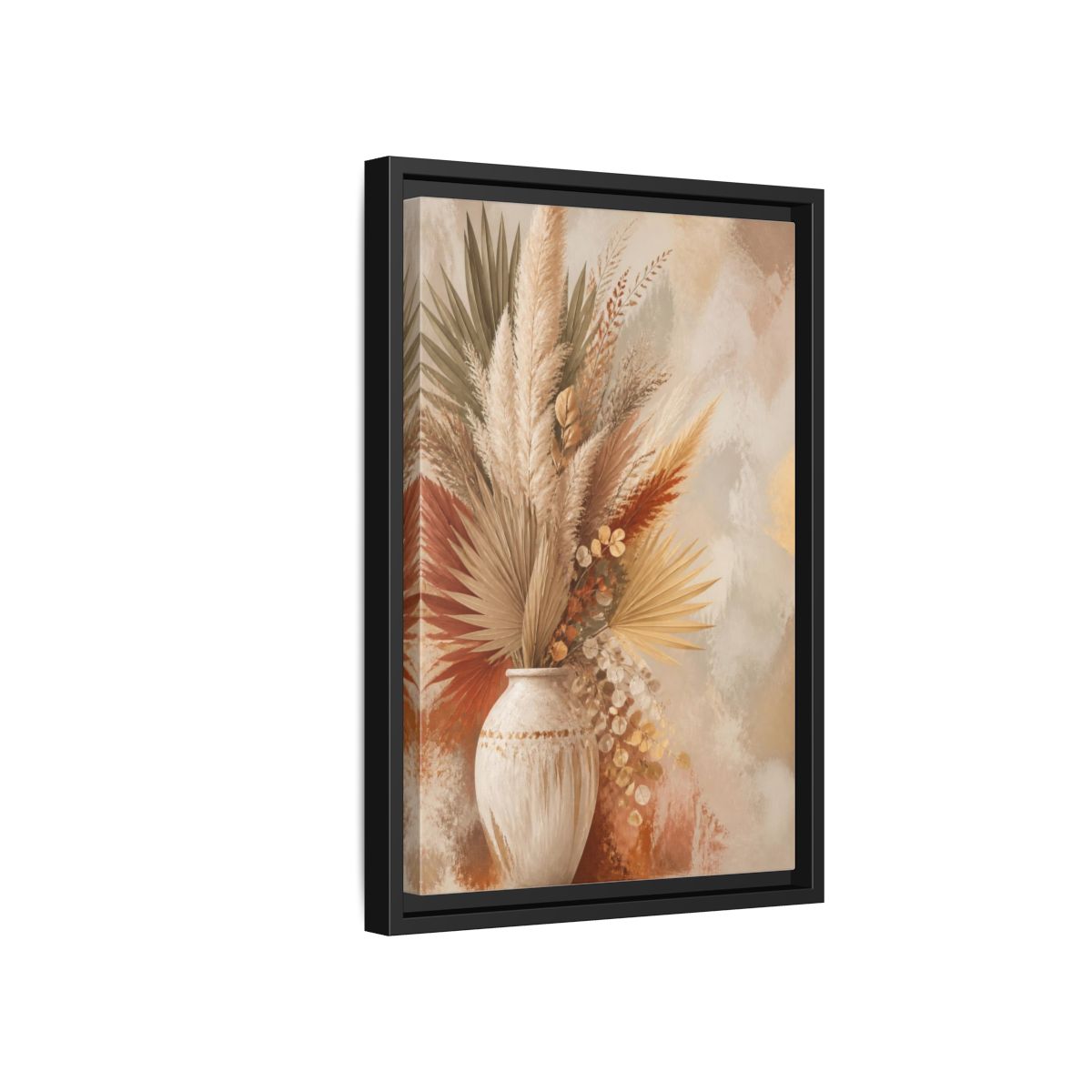 Side Mockup 6. Boho Pampas Vase shown as framed canvas print