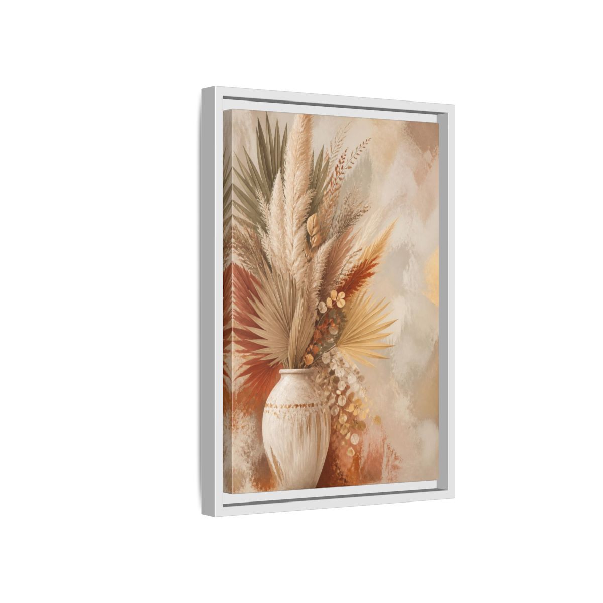 Side Mockup 4. Boho Pampas Vase shown as framed canvas print