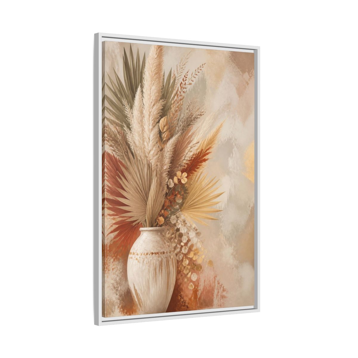 Side Mockup 9. Boho Pampas Vase shown as framed canvas print