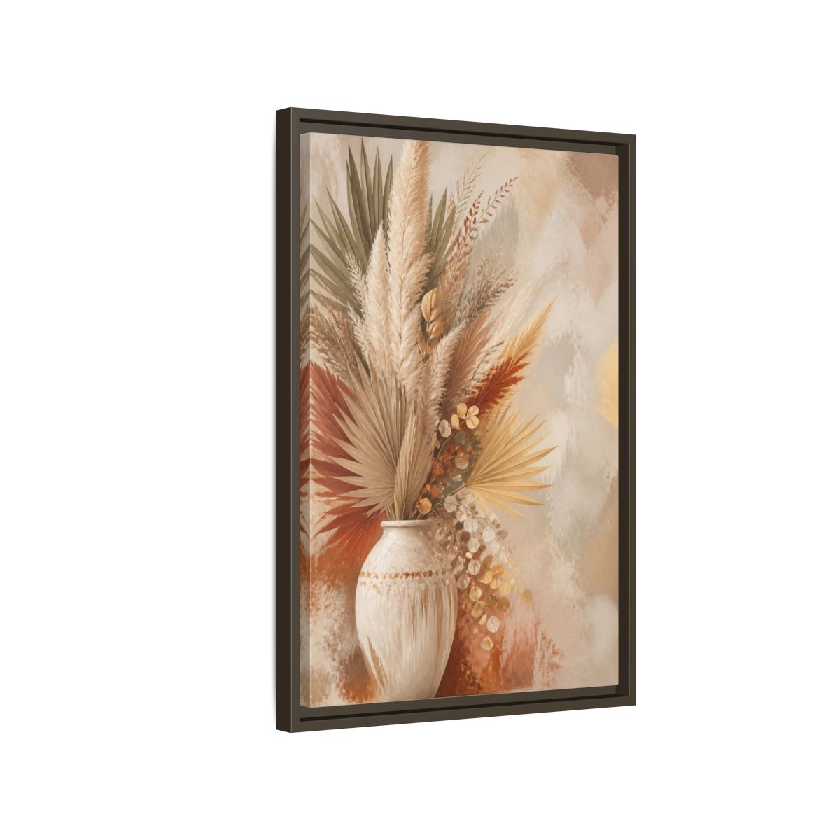 Side Mockup 2. Boho Pampas Vase shown as framed canvas print