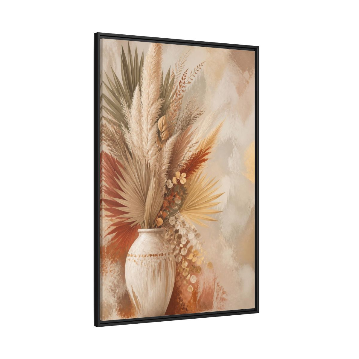 Side Mockup 12. Boho Pampas Vase shown as framed canvas print