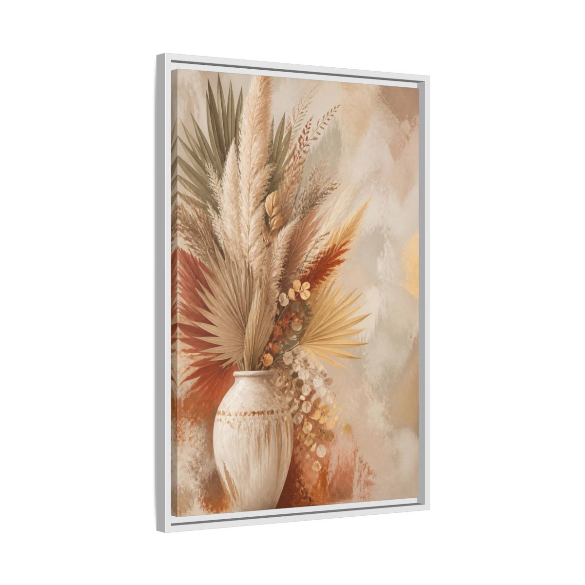 Side Mockup 10. Boho Pampas Vase shown as framed canvas print