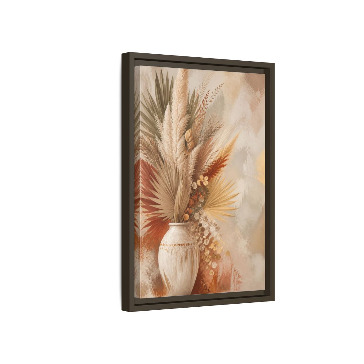 Side Mockup 5. Boho Pampas Vase shown as framed canvas print