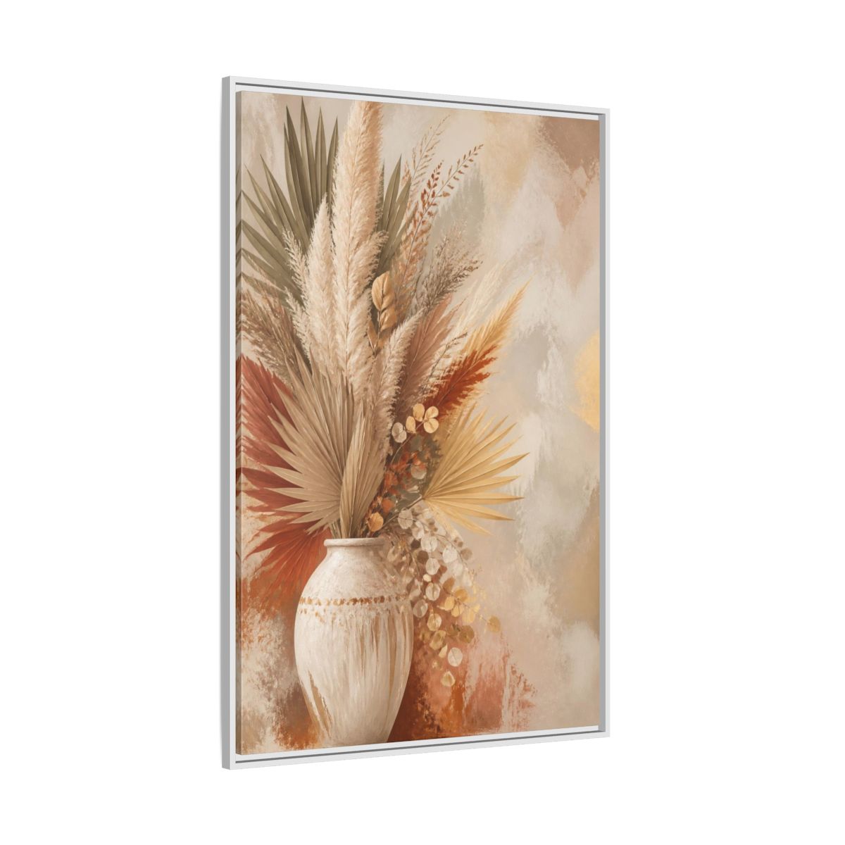 Side Mockup 7. Boho Pampas Vase shown as framed canvas print