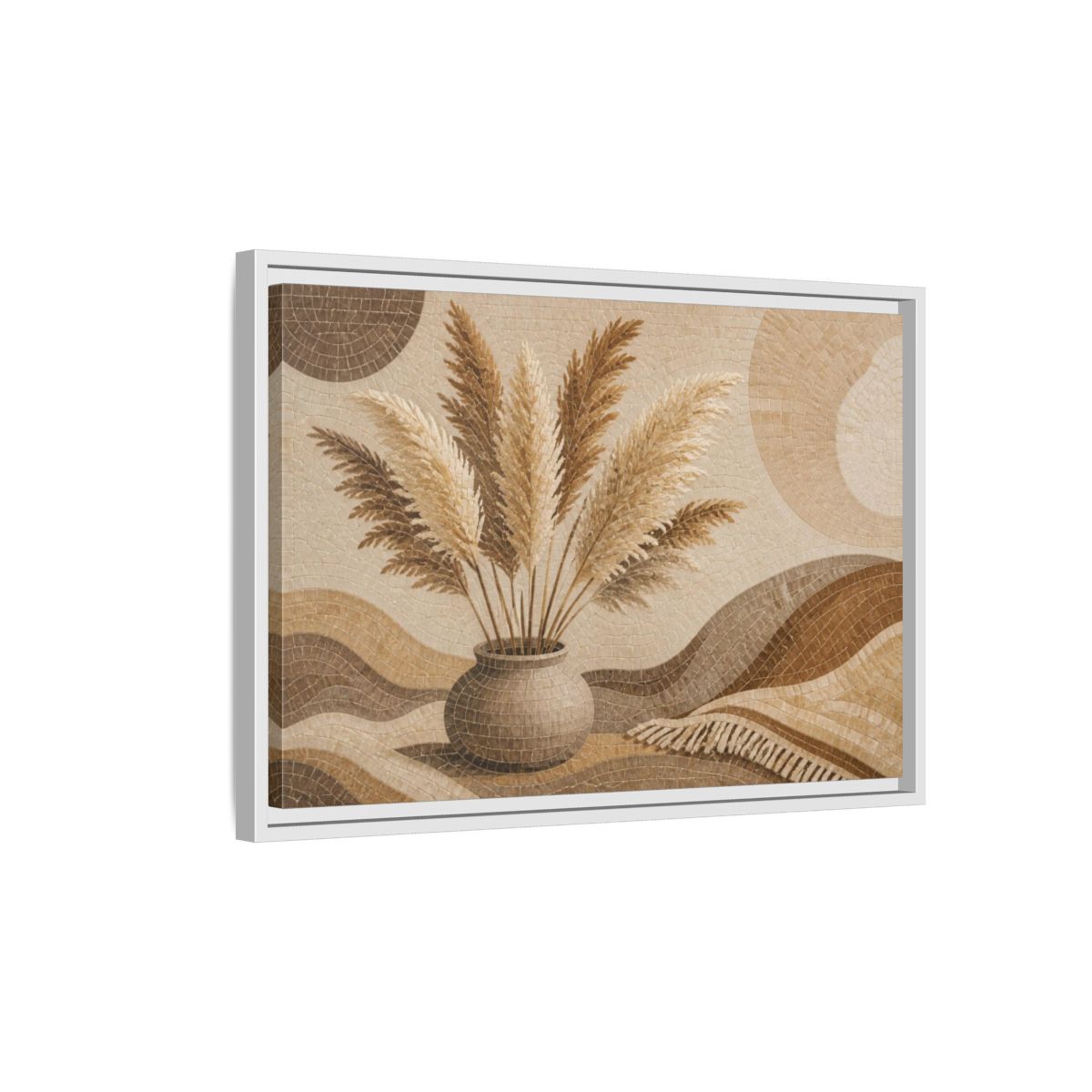 Side Mockup 1. Boho Pampas Vase shown as framed canvas print