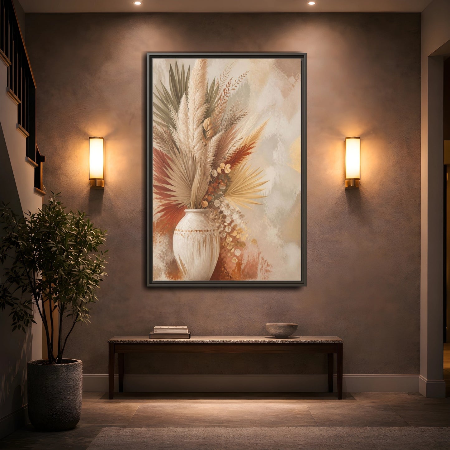 Mockup 2. Boho Pampas Vase shown as framed canvas print