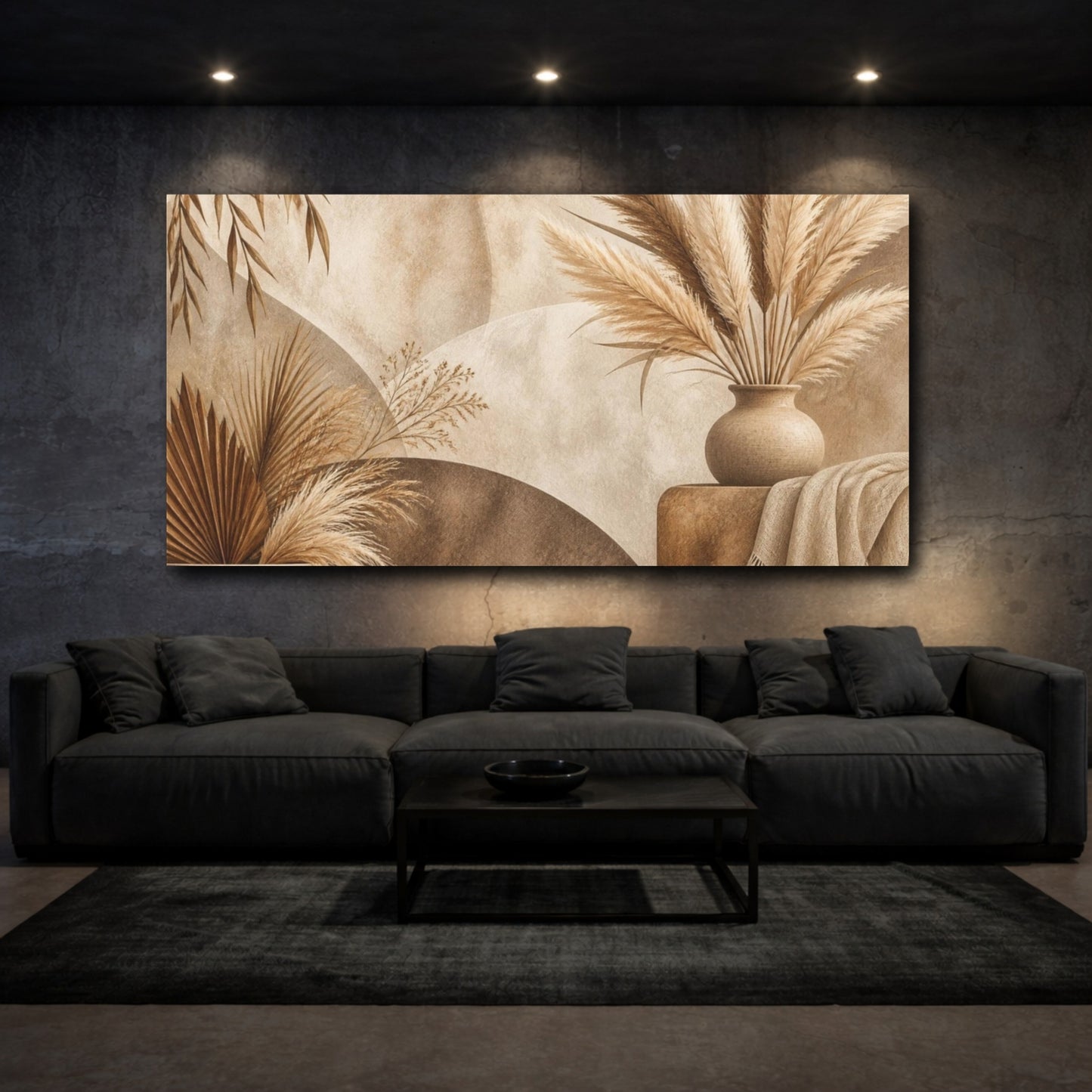 Mockup 3. Boho Pampas Vase shown as canvas print