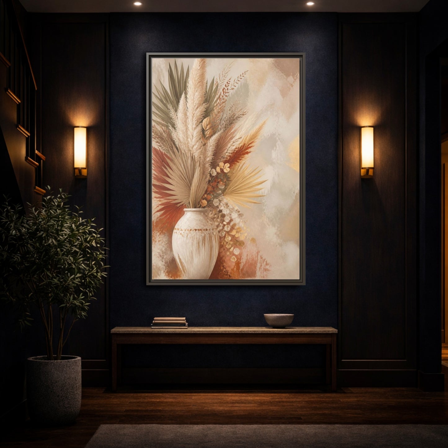 Mockup 4. Boho Pampas Vase shown as framed canvas print