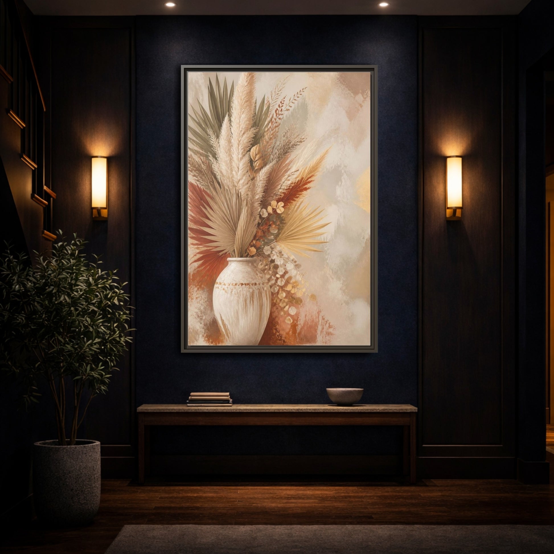 Mockup 4. Boho Pampas Vase shown as framed canvas print