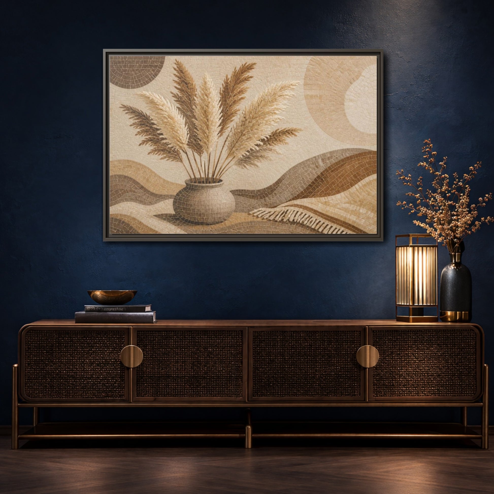 Mockup 4. Boho Pampas Vase shown as framed canvas print