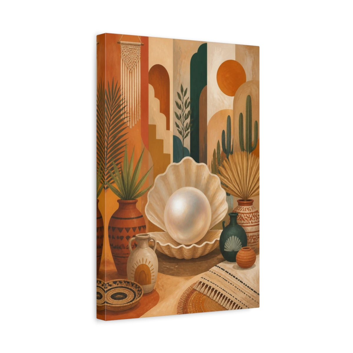 Side Mockup 4. Boho Pearl Shell shown as canvas print