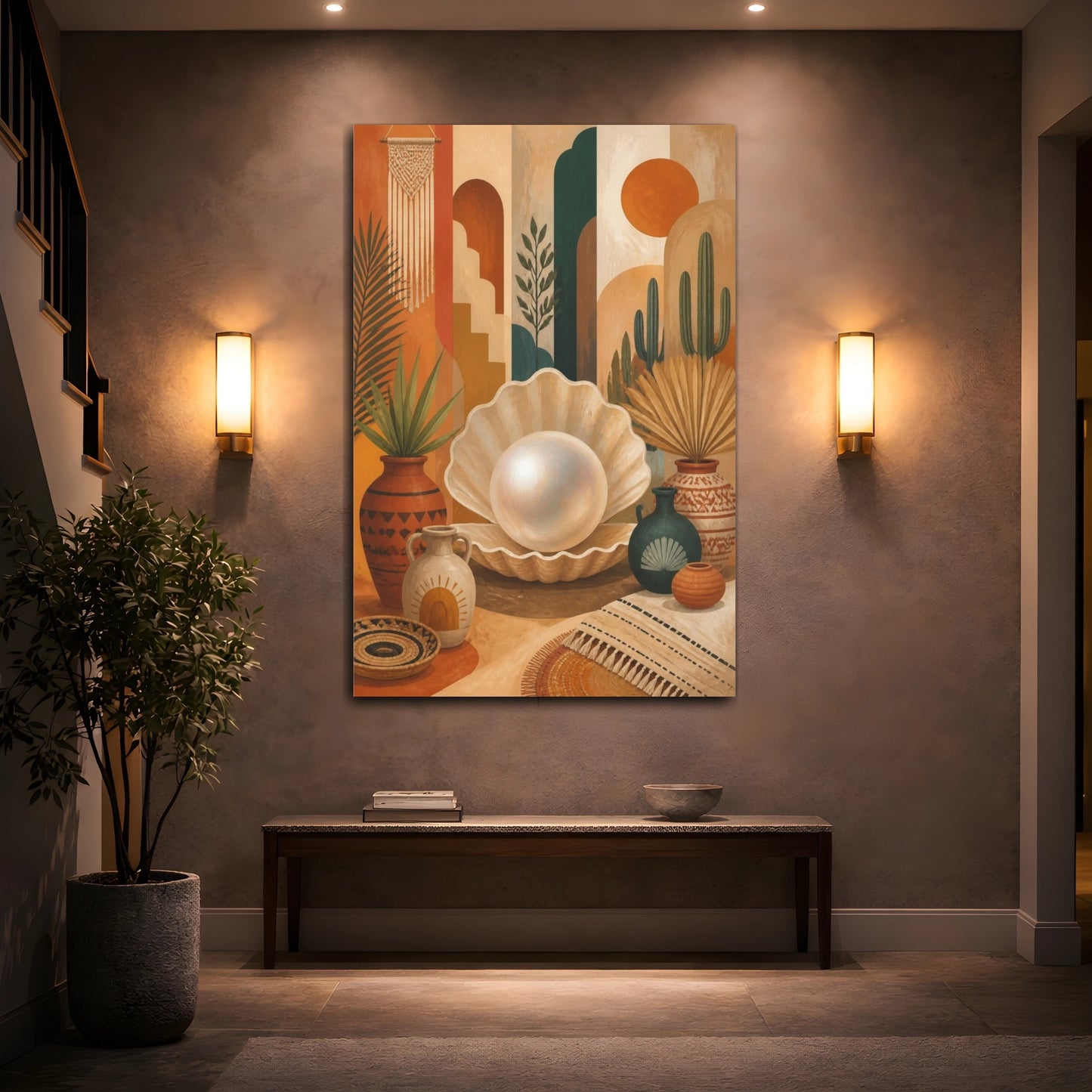 Mockup 2. Boho Pearl Shell shown as canvas print