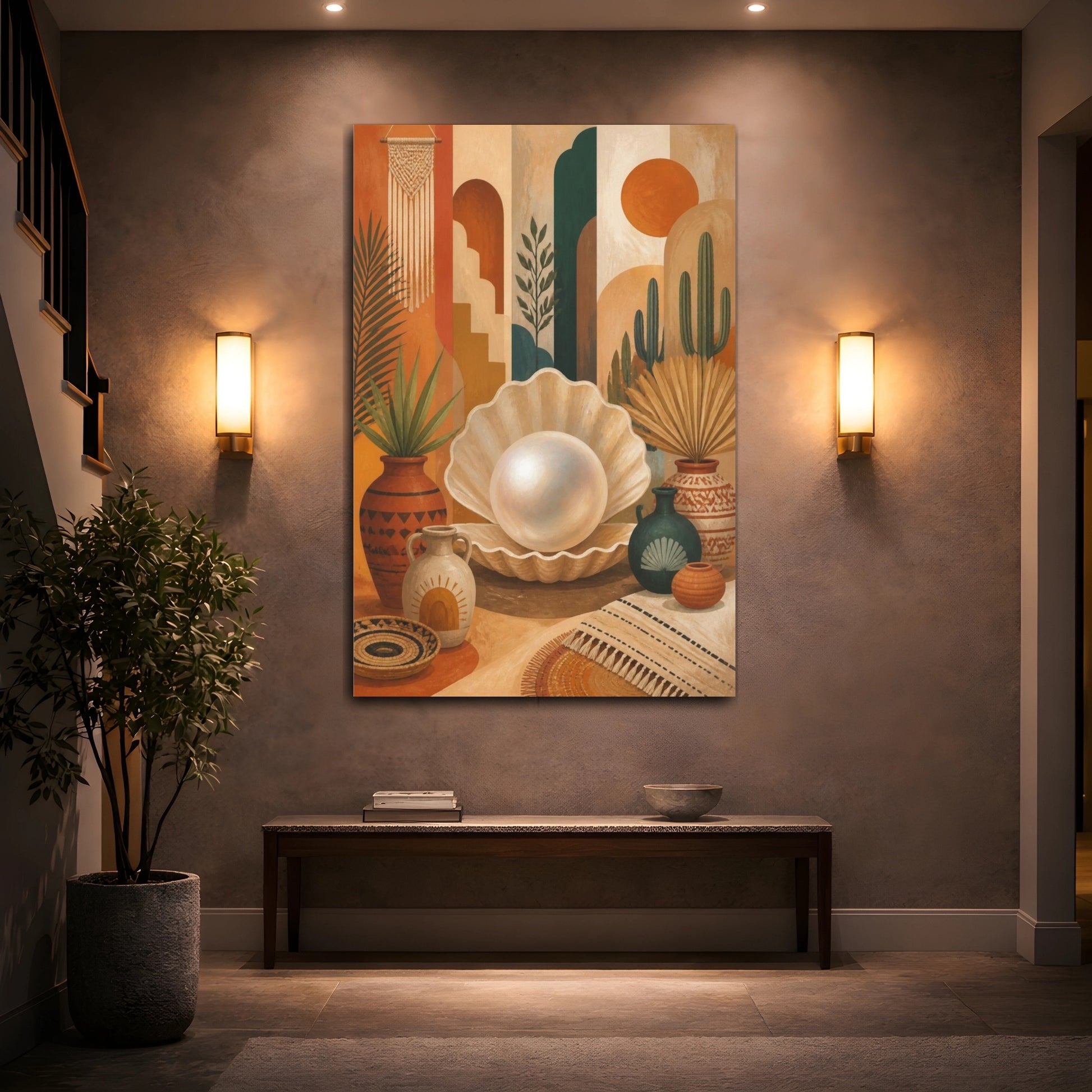 Mockup 2. Boho Pearl Shell shown as canvas print