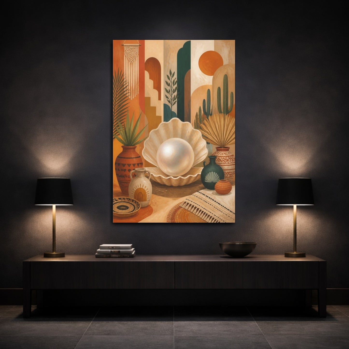 Mockup 3. Boho Pearl Shell shown as canvas print