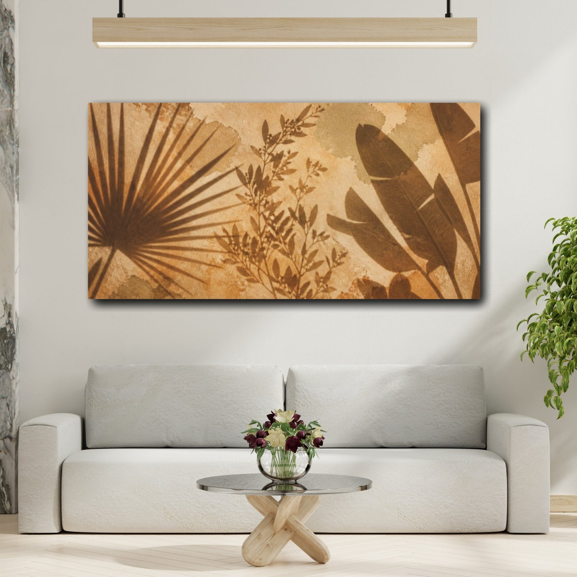 Mockup 2. Boho Plant Shadow Study shown as canvas print