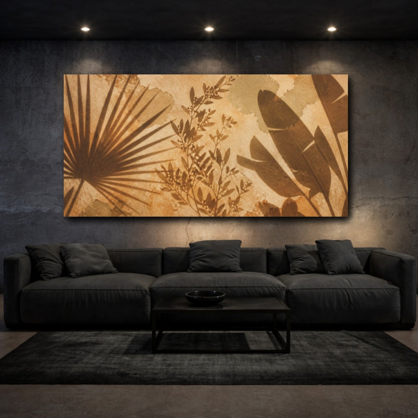 Mockup 3. Boho Plant Shadow Study shown as canvas print