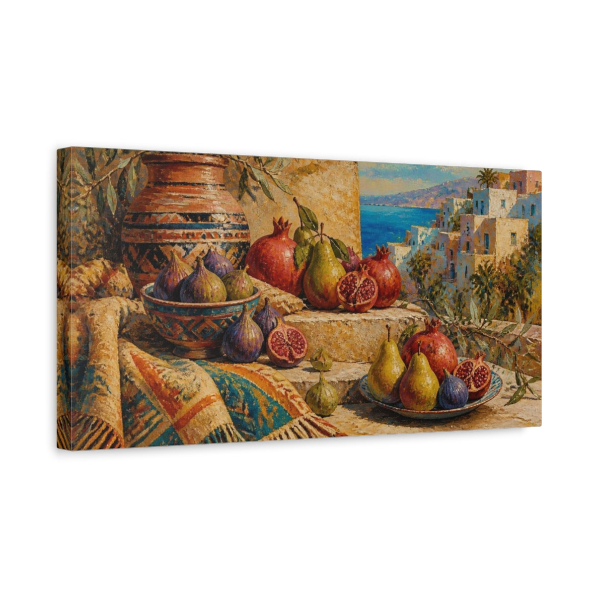 Side Mockup 3. Boho Pomegranate Still Life shown as canvas print