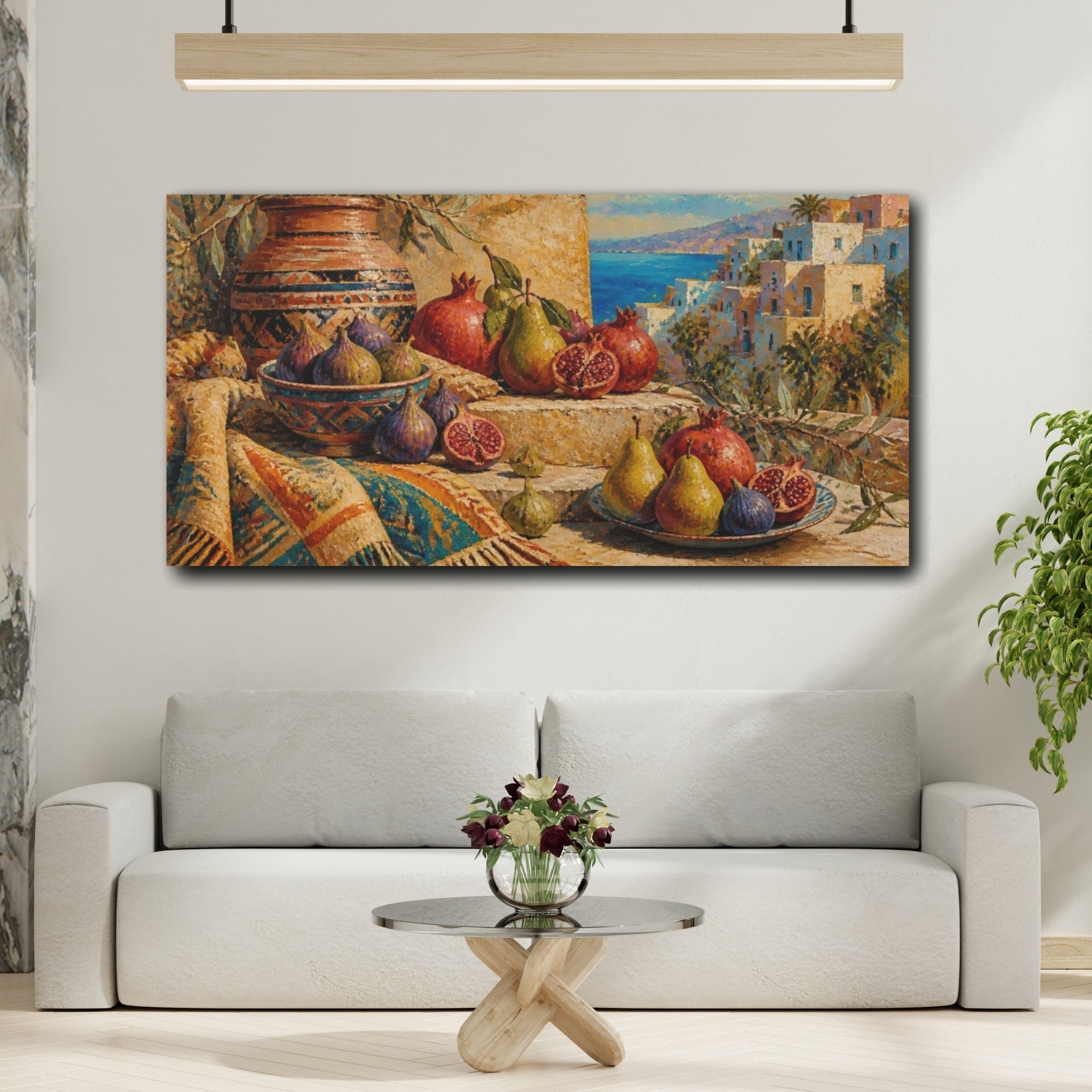 Mockup 2. Boho Pomegranate Still Life shown as canvas print