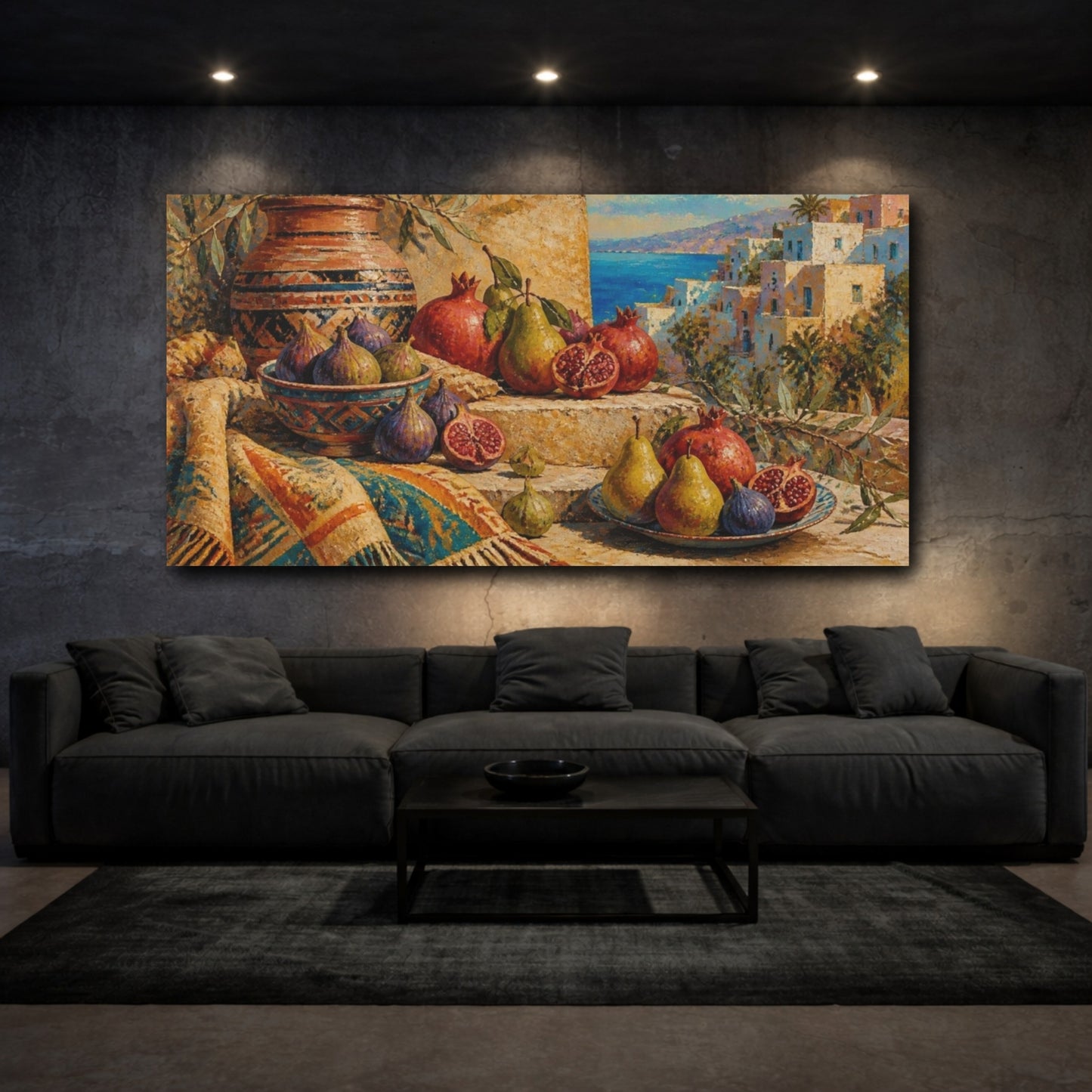 Mockup 3. Boho Pomegranate Still Life shown as canvas print