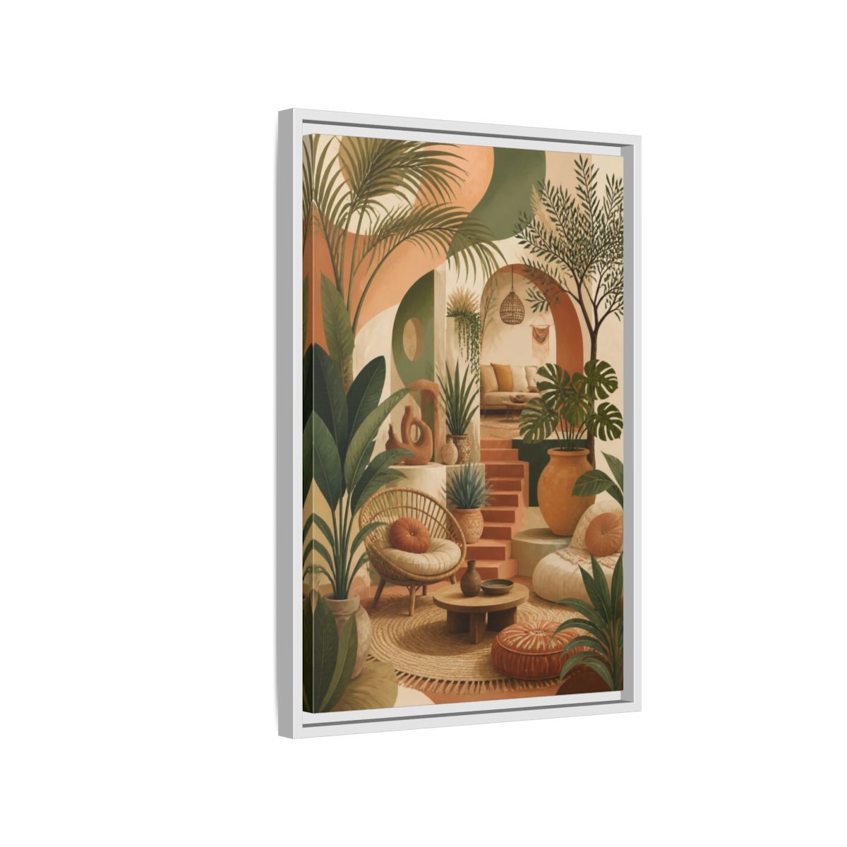 Side Mockup 1. Boho Potted Plant Alcove shown as framed canvas print