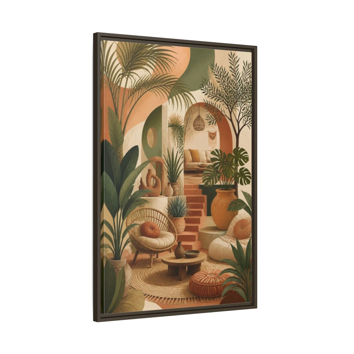 Main Mockup. Boho Potted Plant Alcove shown as framed canvas print