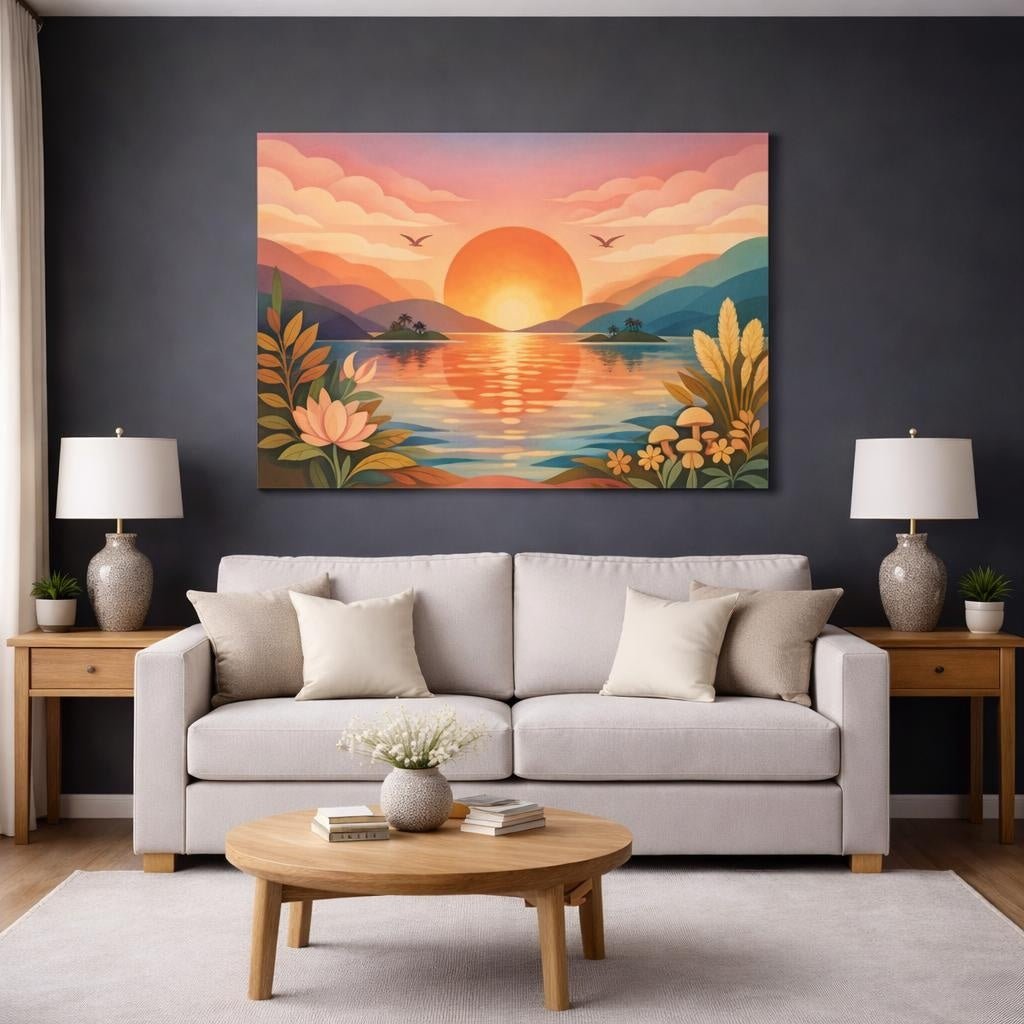 Boho Psychedelic Colors Sunset Landscape Nature - Canvas Wall Art Print - YesArtYes